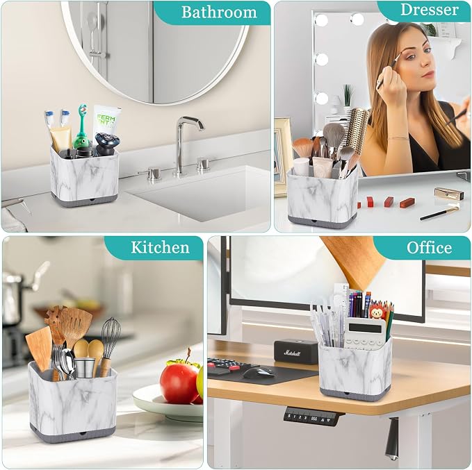 PARKMANI Toothbrush Holders for Bathrooms, Tooth Brush Holder for Bathroom Countertop Organizer, Kids Electric Toothbrush and Toothpaste Holder (Grey Marble Grain)