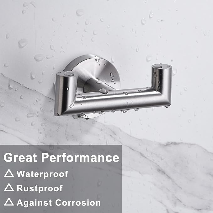 Towel Hooks for Bathrooms,Brushed Nickel Towel Hook for Kitchen Bathroom,SUS304 Stainless Steel Coat Hook,Heavy Duty Double Holder Robe Hooks for Hanging Towels,Coats,Sponges,Clothes,Wall Mount,2 Pack