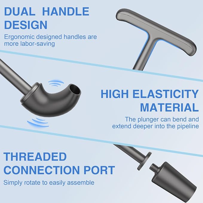 Upgraded Toilet Plunger with Holder, Wall Mounted Toilet Bowl Plunger with Hideaway Caddy, Dual Handle Plunger for Bathroom Built-in Drip Tray