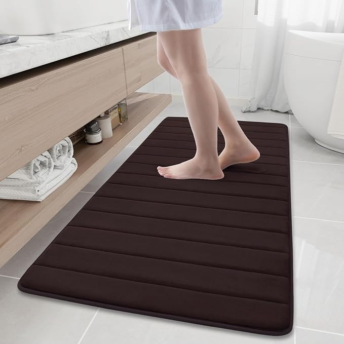Buganda Memory Foam Bath Mat 60 x 24, Ultra Soft Absorbent Bathroom Rugs | Brown, Machine Washable Quick Dry Bath Mats for Bathroom Floor, Shower and Tub, Home Decor Accessories