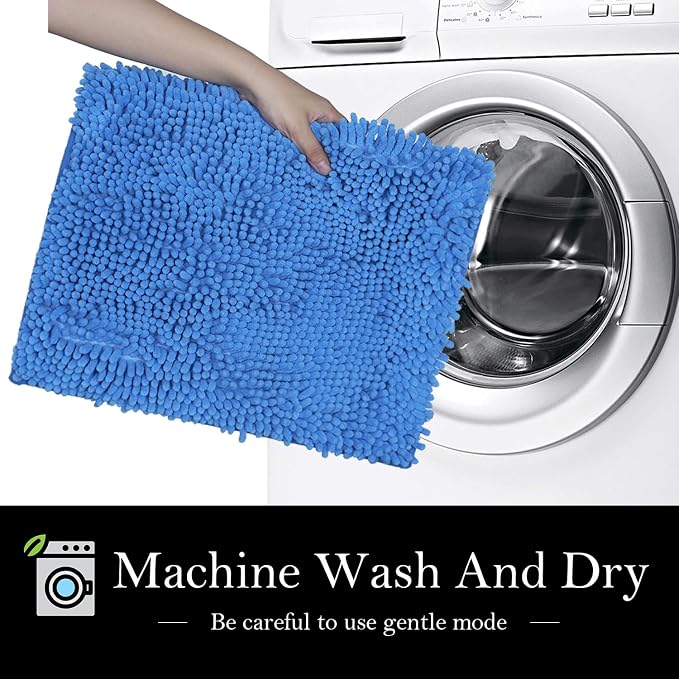 Bathroom Rugs Chenille Bath mat 2 Piece Set, Super Absorbent, Strong PVC Non Slip Backing, Bath mats for Bathroom, Plush Shaggy, Thick, Machine Washable, Bathtub, Toilet.(Snow Cyan)
