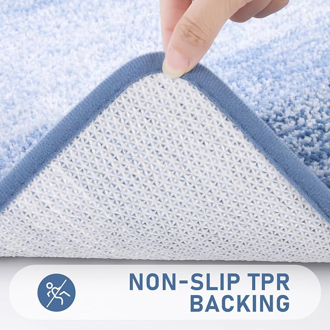 Bsmathom Bathroom Rug Set 5 Piece, Plush Microfiber Bath Mat, Light Blue | Extra Water Absorbent, Non Slip Washable Runner Bath Rugs with Toilet Lid Cover and U-shaped Contour Toilet Mat