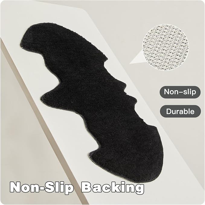 TYUU Bat Bath Mat, Super Absorbant Gothic Bathroom Rugs Non Slip Washable Bat Shaped Floor Mat Holiday Decor, 24''x36'', Black