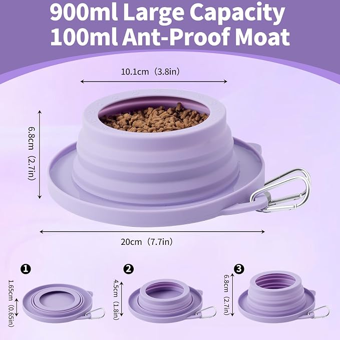 Spill Proof Dog Water Bowl for Car Road Trip, Collapsible Pet Travel Bowl | Collapsible Dog Bowl, No Splash Water Dish, Ant Away Pet Food Feeder, Silicone Travel Bowl for Pets Camping Hiking Car Trips