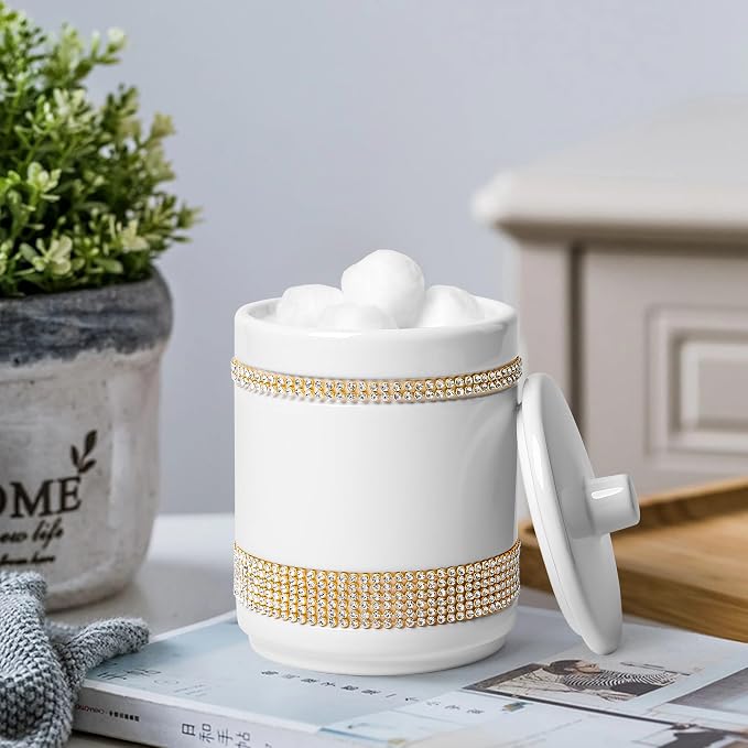 RQYIXI Ceramic 5-Piece Bathroom Accessories Set, Diamonds with White | white ceramic Cotton Swab Jar modern countertop organization