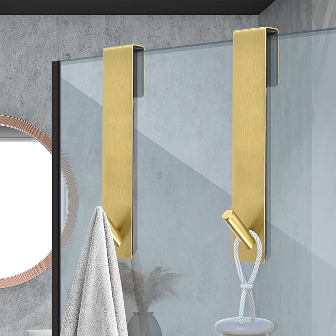 Kontoyo Shower Door Hooks(7.5 Inch),Extended Over Door Hooks for Bathroom Frameless Shower Door,Robe,Towel-2 Pack-Gold