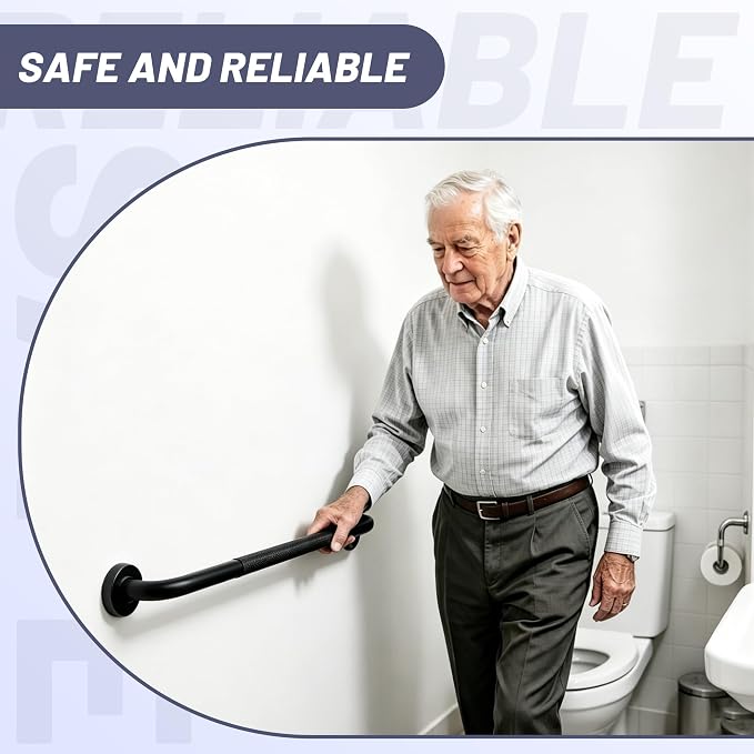 24 Inch Black Shower Grab Bar, XIANTHUS 1.25" Dia Anti Slip Safety Bars, 304 Stainless Steel Bathroom Handicap Grab Bars Handrail for Wall, Shower Grip Handle for Seniors Elderly Injury Assist Bath