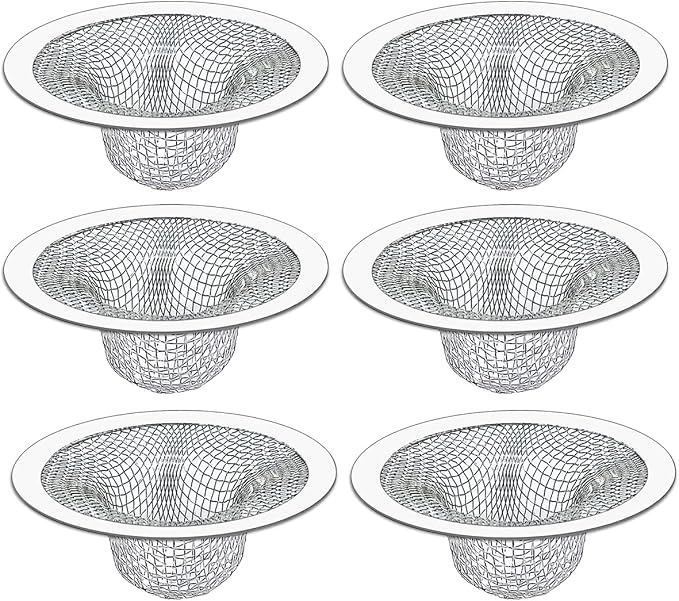 Seatery 2.75" Top / 1.0" Basket Bathtub Drain Strainers, Bathroom Sink Strainers, Shower Drain Hair Catcher, Drain Strainer for Laundry, Mop Pool, Utility, Slop, RV Sink, Stainless Steel, Pack-6