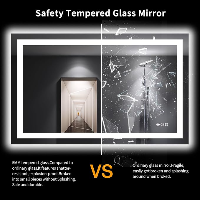 LOAAO 48"X30" LED Bathroom Mirror with Lights, Anti-Fog, Dimmable, Backlit + Front Lit, Lighted Bathroom Vanity Mirror for Wall, Memory Function, Tempered Glass, Shatter-Proof, ETL Listed | Anti-Fog, Dimmable, 3 Color Temperature, Backlit + Front Lit, ...