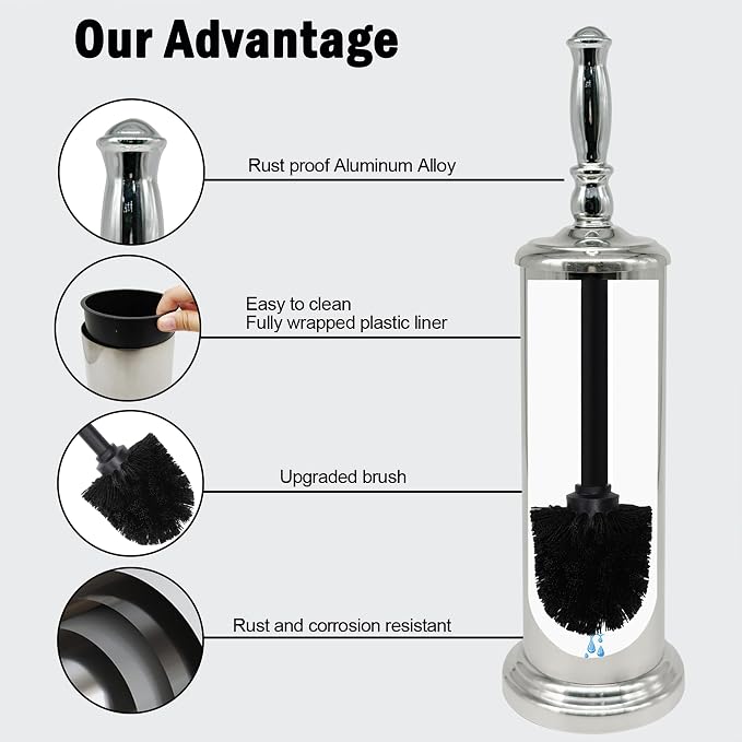 Metal Toilet Bowl Brush with Holder Premium Bathroom Cleaning Set Rustproof Hygienic Durable Elegant Finish
