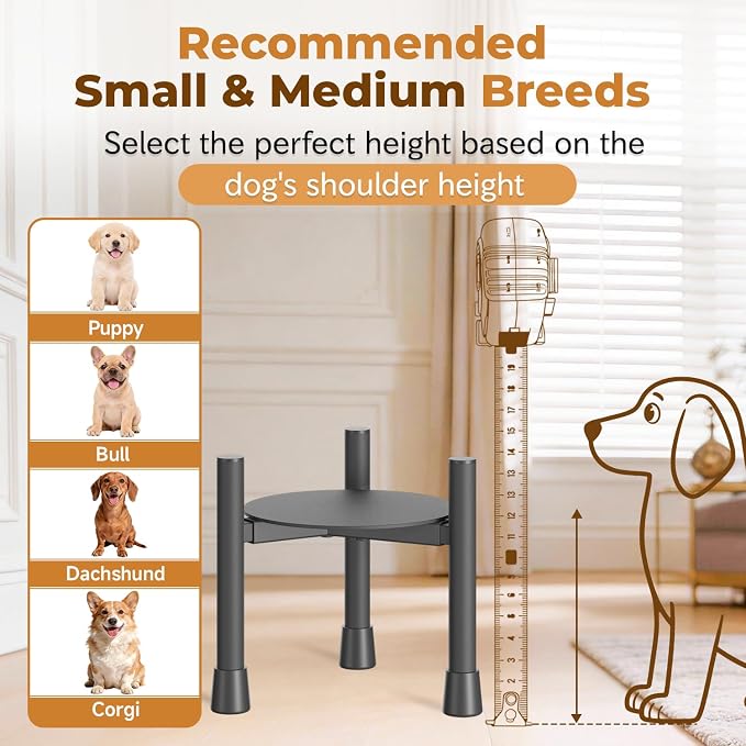 Elevated Dog Bowl Stand for Small Medium Breed, 2 Pack 10in Tall Holder | Adjustable Width 6-10in,Non-Slip Metal Puppy Food Water Raised Feeder, Fits Various Size Ceramic Stainless Steel Bowl