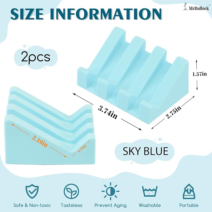 Silicone Soap Dish Self Draining for Shower & Kitchen (Sky Blue,2 Pack) | Waterfall drainage design drains fast to keep soap dry non-slip silicone base, practical soap saver for bathroom & kitchen