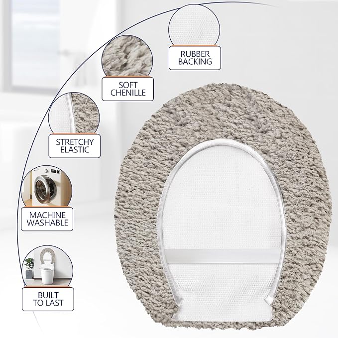 Soft Microfiber Toilet Seat Cover 17.5" x 15" Machine Washable | Solid Toilet Lid Cover Adjustable Rubber Backing Fits Most 16 -17.5" L x 14-16" W Round Oblong and Elongated Toilet Seat