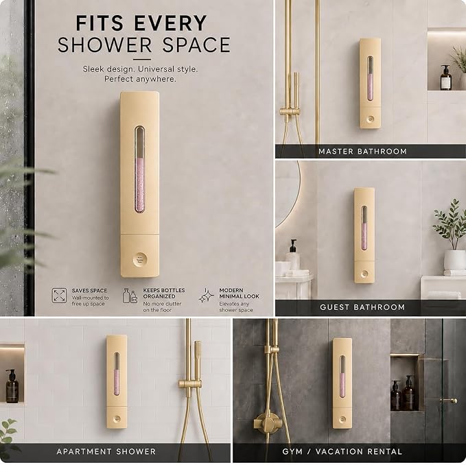 Shampoo and Conditioner Dispenser - Wall-Mounted 3-Chamber Shower Soap Dispenser, No-Drill, 1200ML Capacity, for Bathroom & Hotel