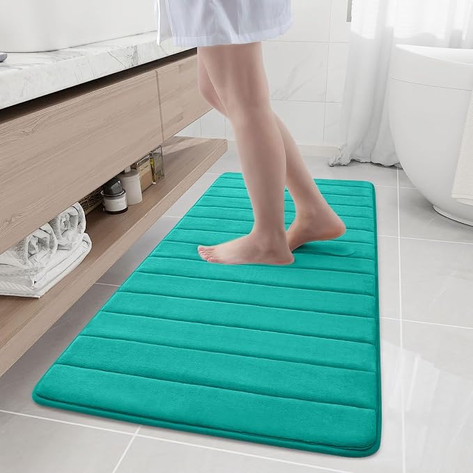 Buganda Memory Foam Bath Mat 55 x 24, Ultra Soft Absorbent Bathroom Rugs | Teal, Machine Washable Quick Dry Bath Mats for Bathroom Floor, Shower and Tub, Home Decor Accessories