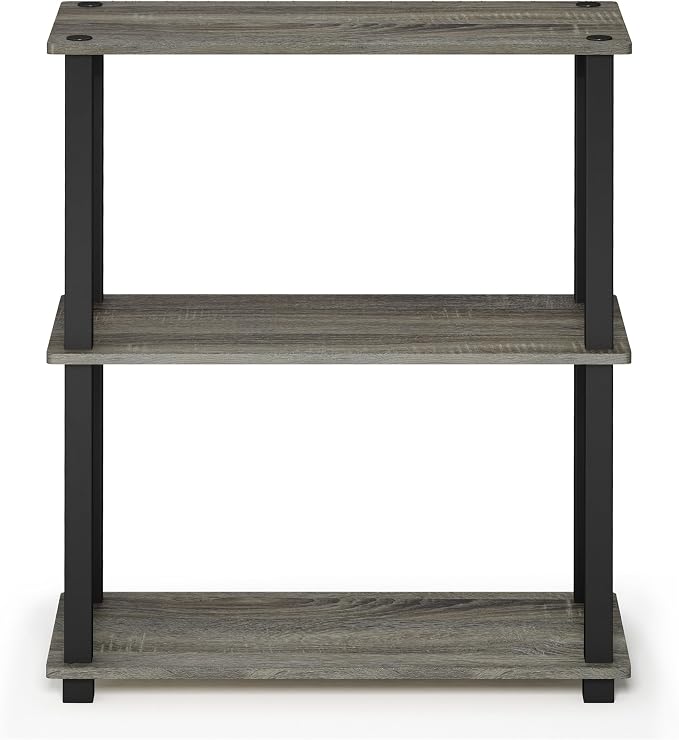 Furinno TURN-S-TUBE Storage Shelves, 3-Tier Book Shelf, Corner Shelf, Toolless Open Shelves, for Organization and Storage, Living Room, Garage, Home Office, French Oak