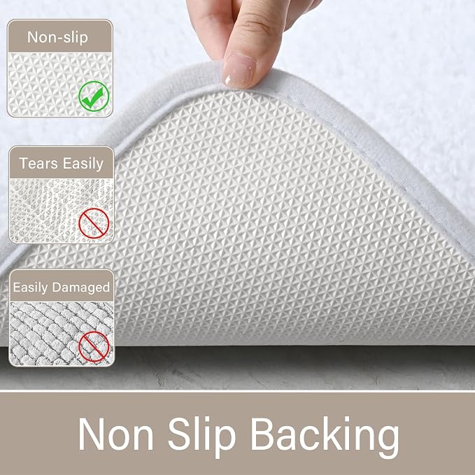 LOCHAS Bathroom Rugs Sets 3 Piece, Microfiber Bath Mat Set Non Slip, White | Washable Absorbent Toilet Rug, Shaggy Soft Cozy Quick Dry