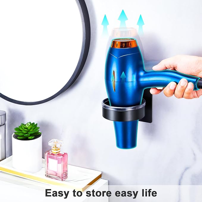 Hair Dryer Holder Wall Mount, Blow Dryer Holder Wall, Adhesive Hair Dryer Hanger, Blow Dryer Organizer, Hair Tools Organizer for Bathroom Salon Barber Shop Hotel (Black)