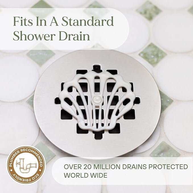 Shower Drain Hair Catcher – Disposable Bathroom Hair Trap, Easy to Install in Shower Drain Cover, Helps Prevent Clogs – As Seen on Shark Tank - Bathroom Accessories - Shell (4-Pack)
