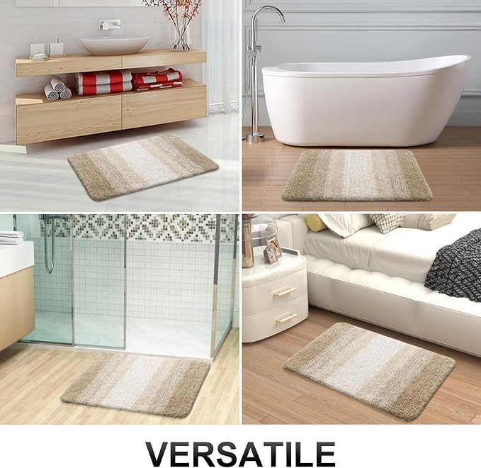 OLANLY Bathroom Runner Rug 44x20, Extra Soft Absorbent Microfiber Bath Rugs | Tan, Non-Slip Quick-Drying Rubber Backing, Machine Washable Long Bath Mat for Floor, Tub and Shower, Home Decor Accessories
