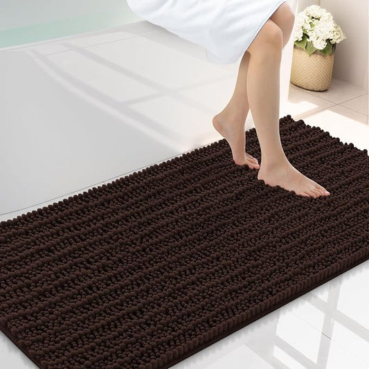 Smiry Bathroom Rugs 44X24, Extra Soft Rubber Backing Chenille Bath Mats | Brown Machine Washable Non Slip Quick Dry Bath Mats for Bathroom Floor, Tub, Shower, Home Decor Accessories