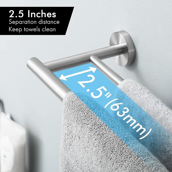 KES Double Towel Bar 23.6 Inch Bathroom Kitchen Towel Holder Dual Towel Rod Rustproof Wall Mount SUS304 Stainless Steel Brushed Finish, A2001S60-2