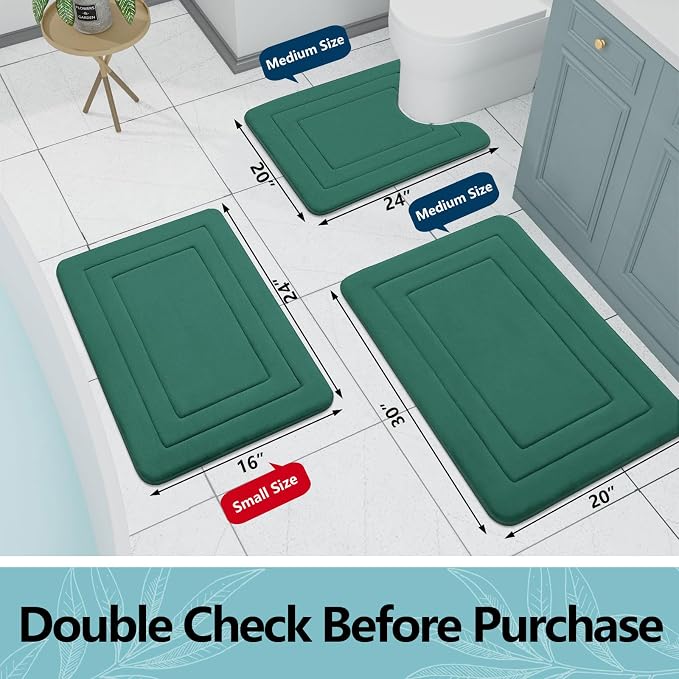 Arotive Memory Foam Bathroom Rug Mat 24x16, Ultra Soft and Absorbent Bath Mat, Machine Wash Dry, Comfortable Bath Rug Carpet for Bathroom Floor, Tub and Shower, Dark Green