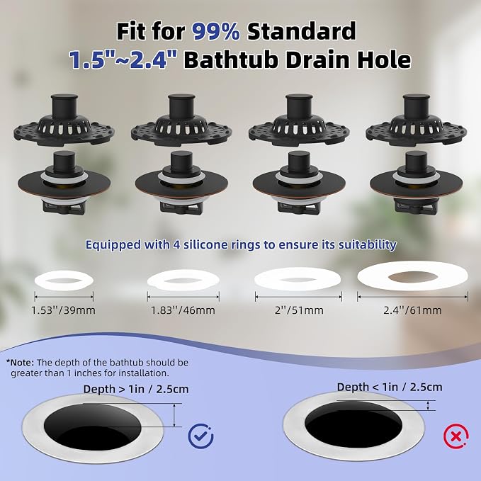 2PCS Universal Metal Bathtub Drain Stopper Hair Catcher, Oil Rubbed Bronze | Shower Drain Tub Stopper with Stainless Steel Visible Filter Basket, Upgraded 3 in 1 Pop-up Drain Plug for 1.5 to 2.4" Hole