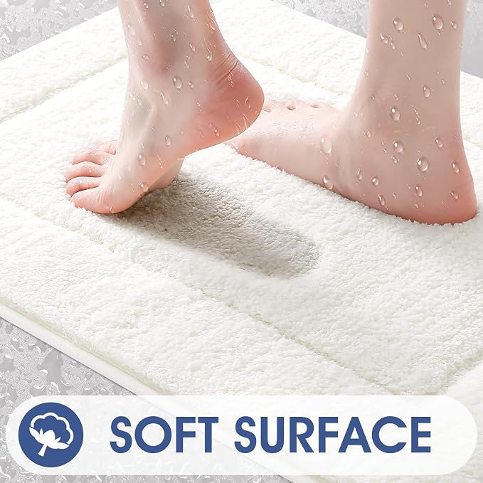 IM HOME Bathroom Rugs Cream White 24"x17", Ultra Soft Thick Plush Fluffy Microfiber Absorbent Bath Mat, Non-Slip Backing, Machine Washable Bath Mats for Bathroom Floor, Tub and Shower