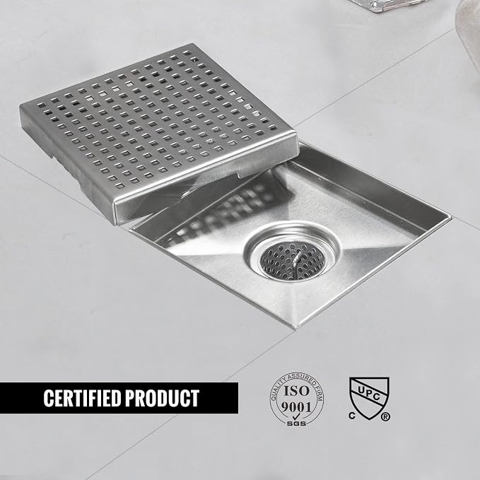 Square Shower Drain, Shower Drain 4 inch with Removable Grate Cover, Corrosion Resistant AISI 304 Stainless Steel Shower Floor Drain with Hair Catcher