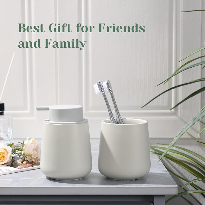INGOFIN Ceramic Toothbrush Holder, 12 oz Grey Bathroom Toothpaste Cup | Toothbrush and Toothpaste Holder Cup for Bathroom Vanity and Hotel Countertop Organizer, for Cosmetic Makeup Office Pencils