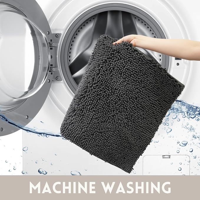 Bathroom Rug Sets 2 Piece, Extra Thick and Absorbent, Non-Slip, Machine Washable, Dry Quckily, Soft Cozy Plush, Used Under Shower Bathtub and Sink, Dark Grey
