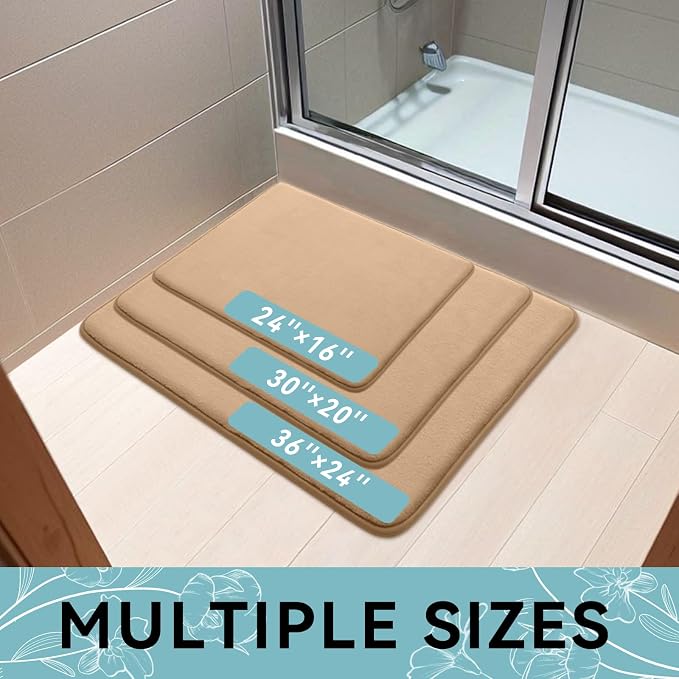 Smiry Memory Foam Bath Mat 36x24, Extra Soft and Absorbent Bathroom Rugs | Camel, Quick Dry Machine Washable Non-Slip Bath Mat for Bathroom Floor, Shower and Tub