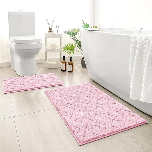 HOMEIDEAS Light Pink Bathroom Rug Set 2 Piece, 20"x32"+16"x24" | Soft Microfiber Tufted Bath Mats, Super Absorbent, Non Slip, Machine Washable for Everyday Use