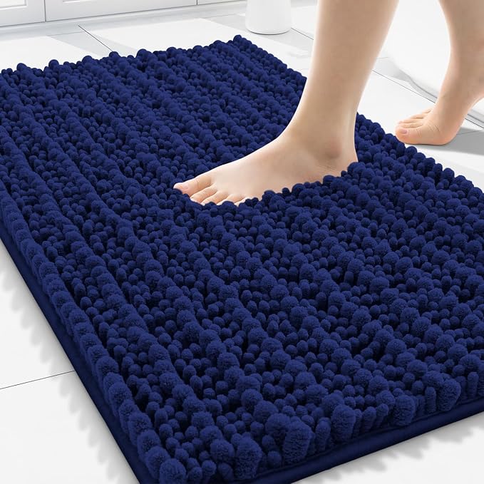 Smiry Bathroom Rugs 30X20, Extra Soft Rubber Backing Chenille Bath Mats | Navy Blue Machine Washable Non Slip Quick Dry Bath Mats for Bathroom Floor, Tub, Shower, Home Decor Accessories