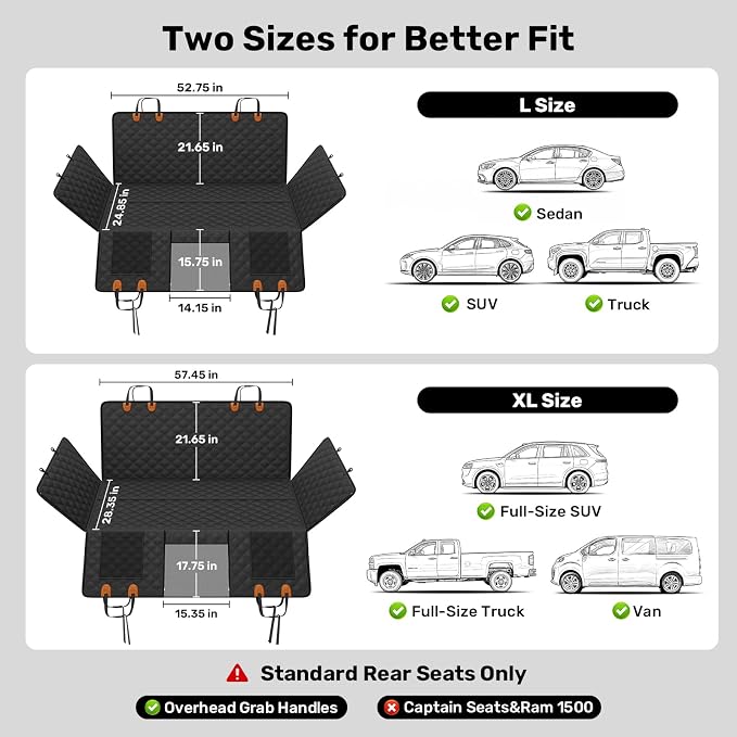 Zanch Large Dog car seat Cover, Hard Bottom Back seat Extender, L | 450 lb Hard Bottom Support, Back Seat Extender, Waterproof, Scratchproof, Fits Cars, SUVs & Trucks, For Multiple Large Dogs