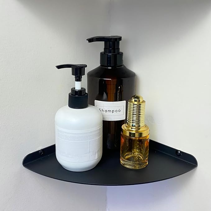 Small Floating Corner Shelves Metal Corner Wall Mounted Shelf Curved Corner Hanging Shelving for Bathroom, Kitchen, Living Room, Office, Bedroom & Dorm (Black 1 pcs)
