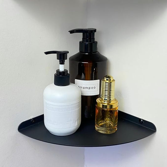 Small Floating Corner Shelves Metal Corner Wall Mounted Shelf Curved Corner Hanging Shelving for Bathroom, Kitchen, Living Room, Office, Bedroom & Dorm (Black 1 pcs)