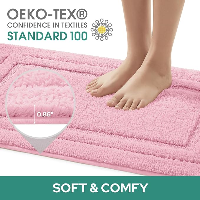 HOMEIDEAS Bathroom Rugs Sets 2 Piece, Super Soft and Absorbent Non Slip Microfiber U-Shaped Toilet Bath Mat Set (20"x32"+U20 x24, Light Pink) | Super Soft and Absorbent Non Slip Microfiber Bath Rug，Machine Washable, for Bathroom, 20"x32"+U Shape 20"x24"