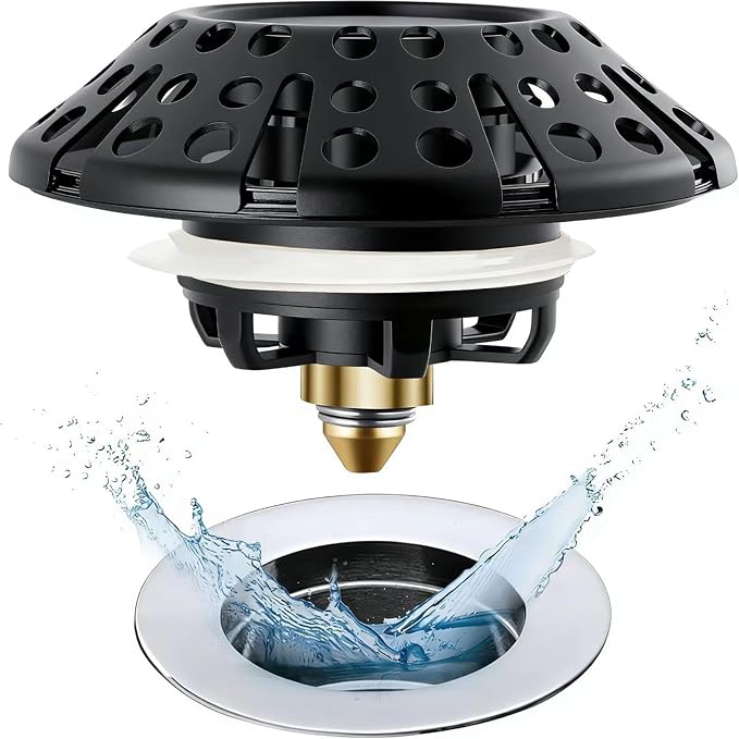 AzWzz Bathtub Drain Stopper,Pop Up Tub Stopper Plug with Hair Catcher Cover | All-metal, Universal for 1.45 in to 1.8 in Tub Drain, Matte Black