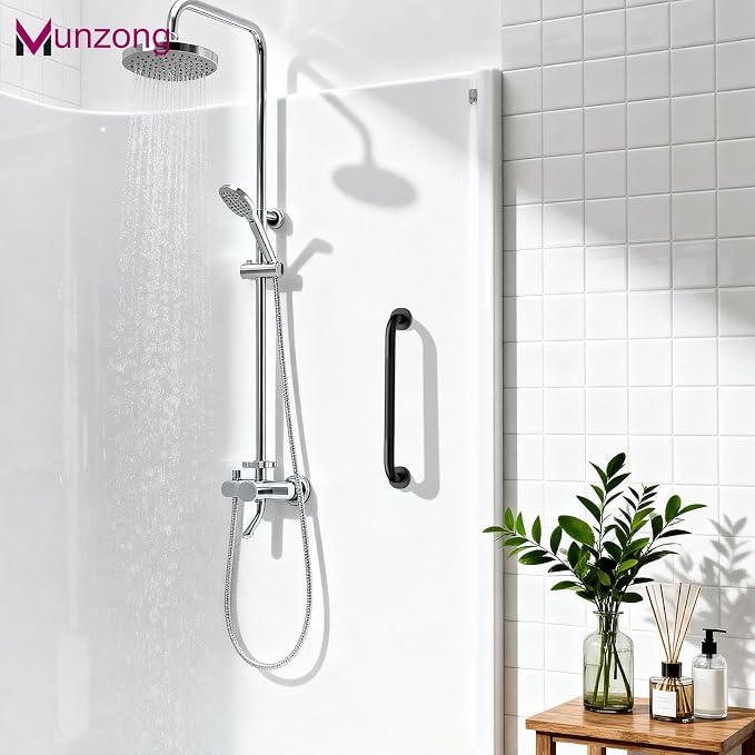 12 Inch Anti Slip Bathroom Grab Bar, Munzong Oil Rubbed Black Shower Grab Bar for Bathtubs, Knurled Handicap Balance Bar,Safety Hand Rail Support Elderly Senior