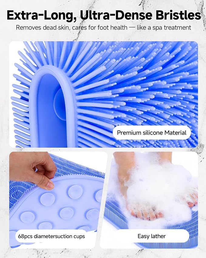 Shower Foot Scrubber Mat 21.3" x 14", Extra Large Silicone Foot Cleaner | Cleaner Brush, Exfoliate & Massage Feet Without Bending, 68 Non-Slip Suction Cups, Improve Foot Circulation & Appearance