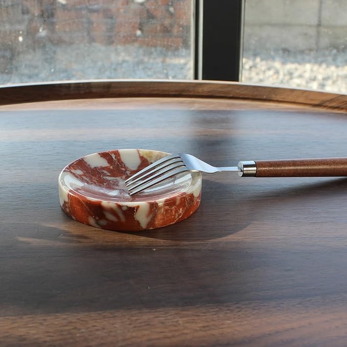 Natural Calacatta Red Marble Soap Dish, Round Small Jewelry Dish, Sponge Holder for Bathroom, Kitchen