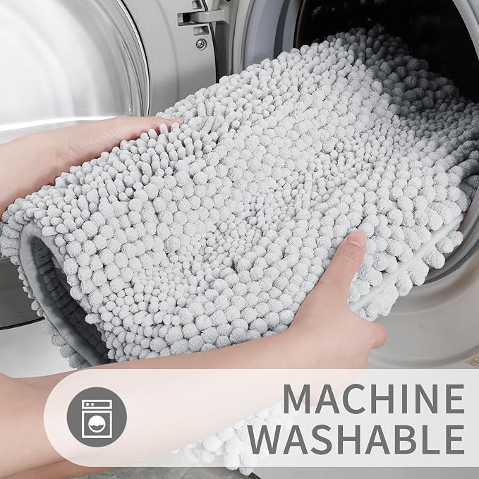 Yimobra U Shaped Toilet Rug Set, Absorbent Chenille, 24x17+24x20, Silver Gray