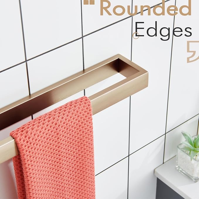 KOKOSIRI Bathroom Towel Bars 32-Inch Bath Towel Hanger Holder Kitchen Rack Champagne Bronze Stainless Steel Wall Mount, 1 Pack B4008CPG-L32