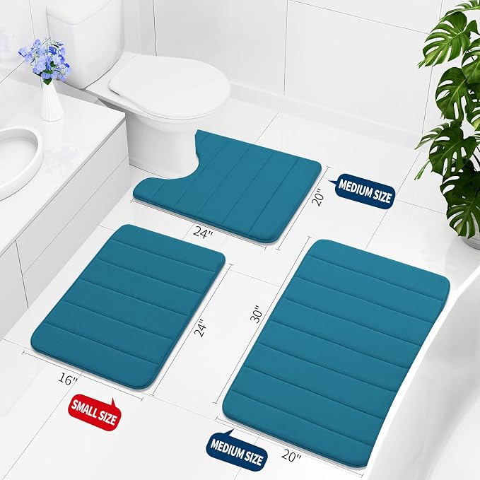 Buganda Memory Foam Bath Mat 35.4 x 24, Ultra Soft Absorbent Bathroom Rugs | Peacock Blue, Machine Washable Quick Dry Bath Mats for Bathroom Floor, Shower and Tub, Home Decor Accessories