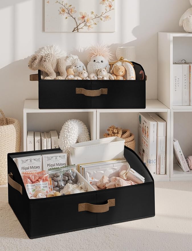 StorageWorks Closet Storage Bins, Trapezoid Black Closet Organizer, Closet Shelves Organizer, Foldable Organizing Baskets, Large, Black, 3-Pack