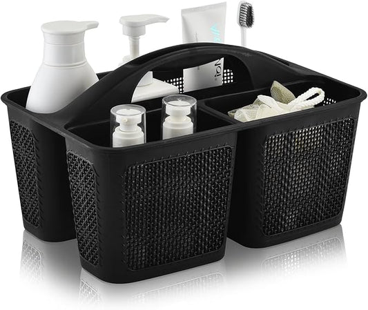 NINU Plastic Black Shower Caddy Basket, Divided Cleaning Portable Shower Basket with Handle Compartments Storage Organizer for Bathroom, College, Kitchen, Dorm Room Essentials