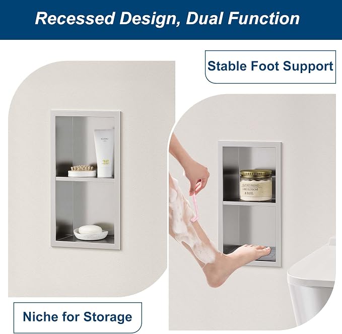 Neodrain Shower Foot Rest for Shaving Legs, 304 Stainless Steel Shower Niche, Recessed Shower Step for Shaving Legs,Niche for Shower Wall, Bathroom Foot Rest (Brushed, 12.3"x 6")