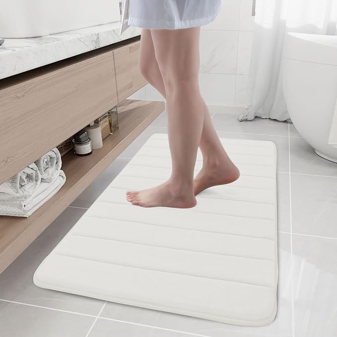Buganda Memory Foam Bath Mat 44 x 24, Ultra Soft Absorbent Bathroom Rugs | Ivory, Machine Washable Quick Dry Bath Mats for Bathroom Floor, Shower and Tub, Home Decor Accessories